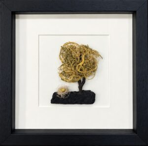Golden Yellow Tree with Bird's Nest – Handmade Framed Art
